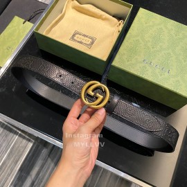 Gucci Hollow Calf Leather Gold Gg Buckle 30mm Belts