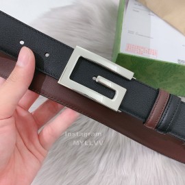 Gucci Black Brown Calf Leather Silver G Buckle 35mm Belts