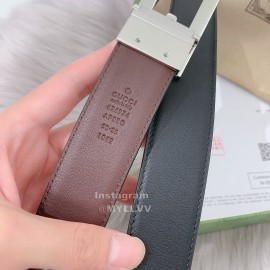 Gucci Black Brown Calf Leather Silver G Buckle 35mm Belts