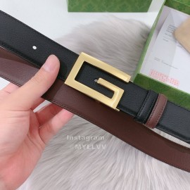 Gucci Black Brown Calf Leather Gold G Buckle 35mm Belts