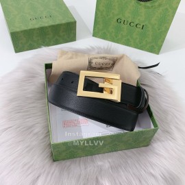 Gucci Black Brown Calf Leather Gold G Buckle 35mm Belts