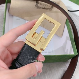 Gucci Black Brown Calf Leather Gold G Buckle 35mm Belts