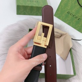 Gucci Black Brown Calf Leather Gold G Buckle 35mm Belts