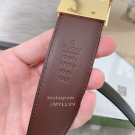 Gucci Black Brown Calf Leather Gold G Buckle 35mm Belts