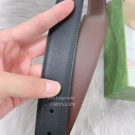 Gucci Black Brown Calf Leather Gold G Buckle 35mm Belts