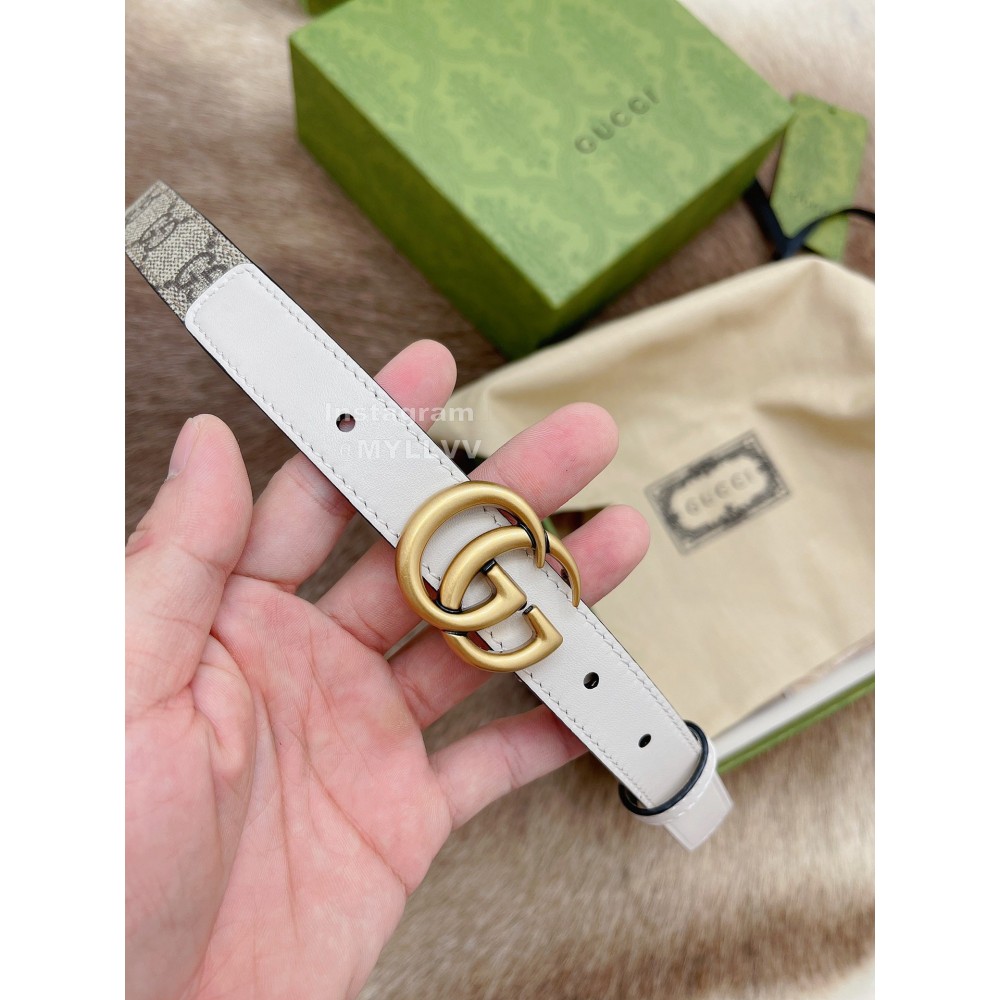 Gucci New Printed Calf Leather Gold Gg Buckle 20mm Belts White