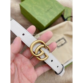 Gucci New Printed Calf Leather Gold Gg Buckle 20mm Belts White