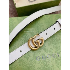 Gucci New Printed Calf Leather Gold Gg Buckle 20mm Belts White