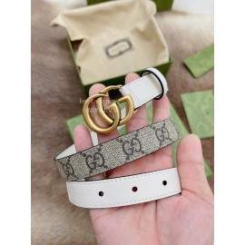 Gucci New Printed Calf Leather Gold Gg Buckle 20mm Belts White