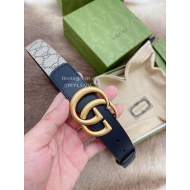 Gucci New Printed Calf Leather Gold Gg Buckle 30mm Belts Black