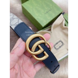 Gucci New Printed Calf Leather Gold Gg Buckle 30mm Belts Black