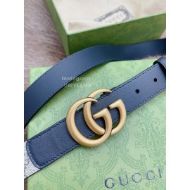 Gucci New Printed Calf Leather Gold Gg Buckle 30mm Belts Black