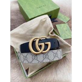Gucci New Printed Calf Leather Gold Gg Buckle 30mm Belts Black