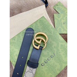 Gucci New Printed Calf Leather Gold Gg Buckle 30mm Belts Black