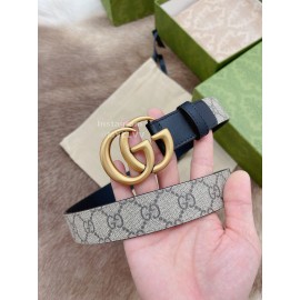Gucci New Printed Calf Leather Gold Gg Buckle 30mm Belts Black