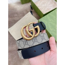 Gucci New Printed Calf Leather Gold Gg Buckle 30mm Belts Black