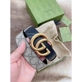 Gucci New Printed Calf Leather Gold Gg Buckle 30mm Belts Black
