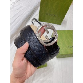 Gucci Black Embossed Leather Silver Pure Copper Buckle 40mm Belts
