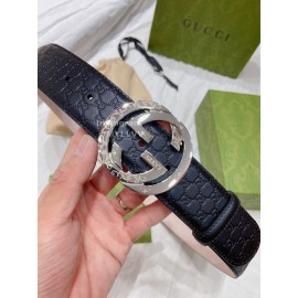 Gucci Black Embossed Leather Silver Pure Copper Buckle 40mm Belts