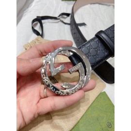 Gucci Black Embossed Leather Silver Pure Copper Buckle 40mm Belts