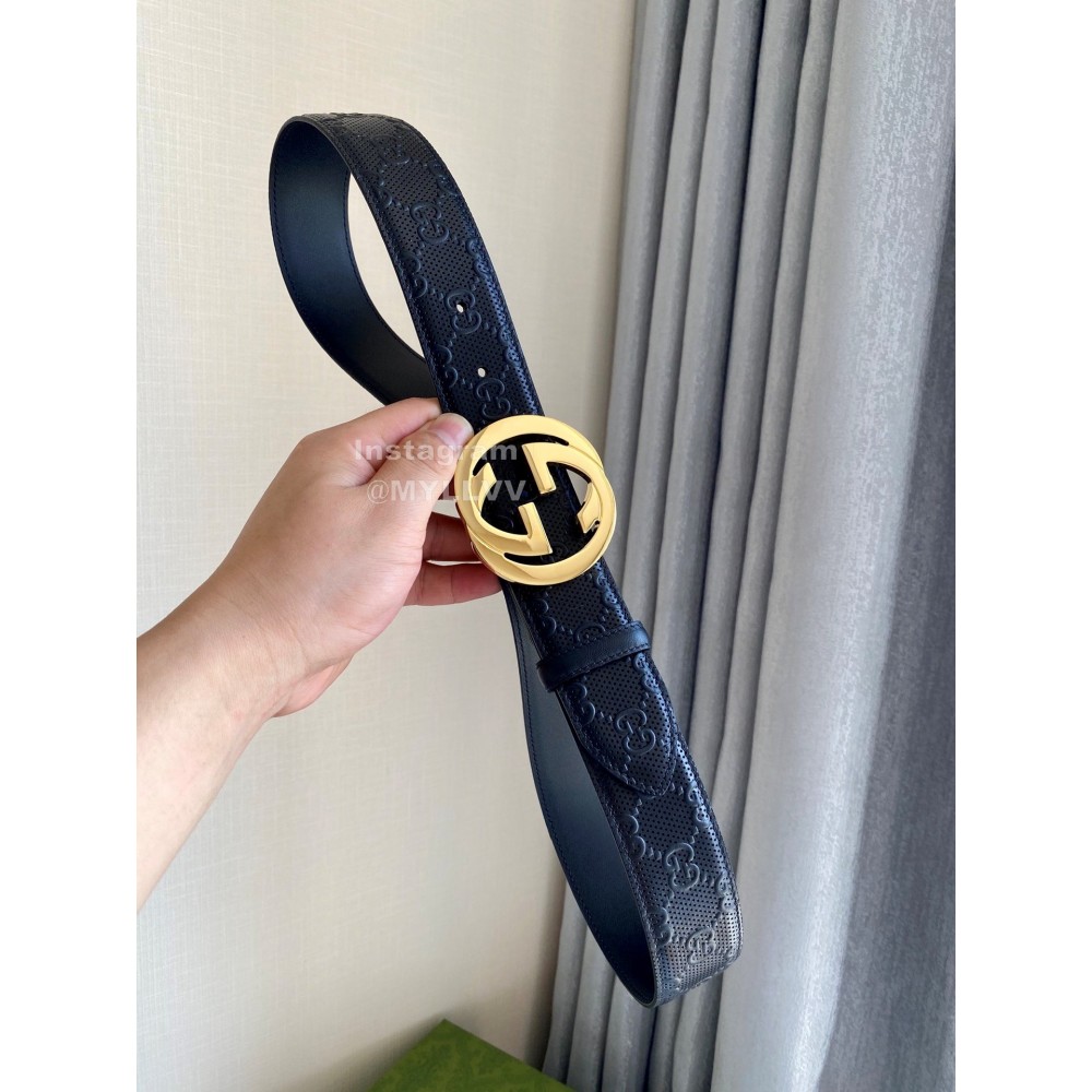 Gucci Concave Convex Leather Gold Pure Copper Buckle 40mm Belt