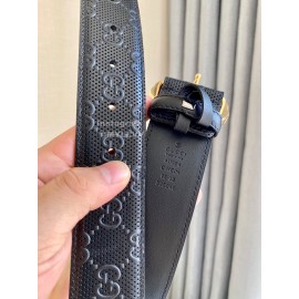 Gucci Concave Convex Leather Gold Pure Copper Buckle 40mm Belt