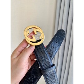 Gucci Concave Convex Leather Gold Pure Copper Buckle 40mm Belt