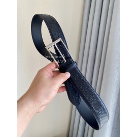 Gucci Concave Convex Leather Silver Pure Copper Pin Buckle 40mm Belt