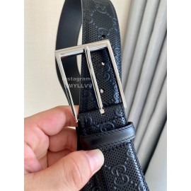 Gucci Concave Convex Leather Silver Pure Copper Pin Buckle 40mm Belt