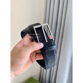 Gucci Concave Convex Leather Silver Pure Copper Pin Buckle 40mm Belt