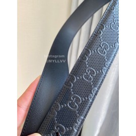 Gucci Concave Convex Leather Silver Pure Copper Pin Buckle 40mm Belt