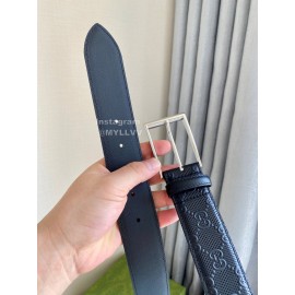 Gucci Concave Convex Leather Silver Pure Copper Pin Buckle 40mm Belt