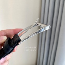 Gucci Concave Convex Leather Silver Pure Copper Pin Buckle 40mm Belt