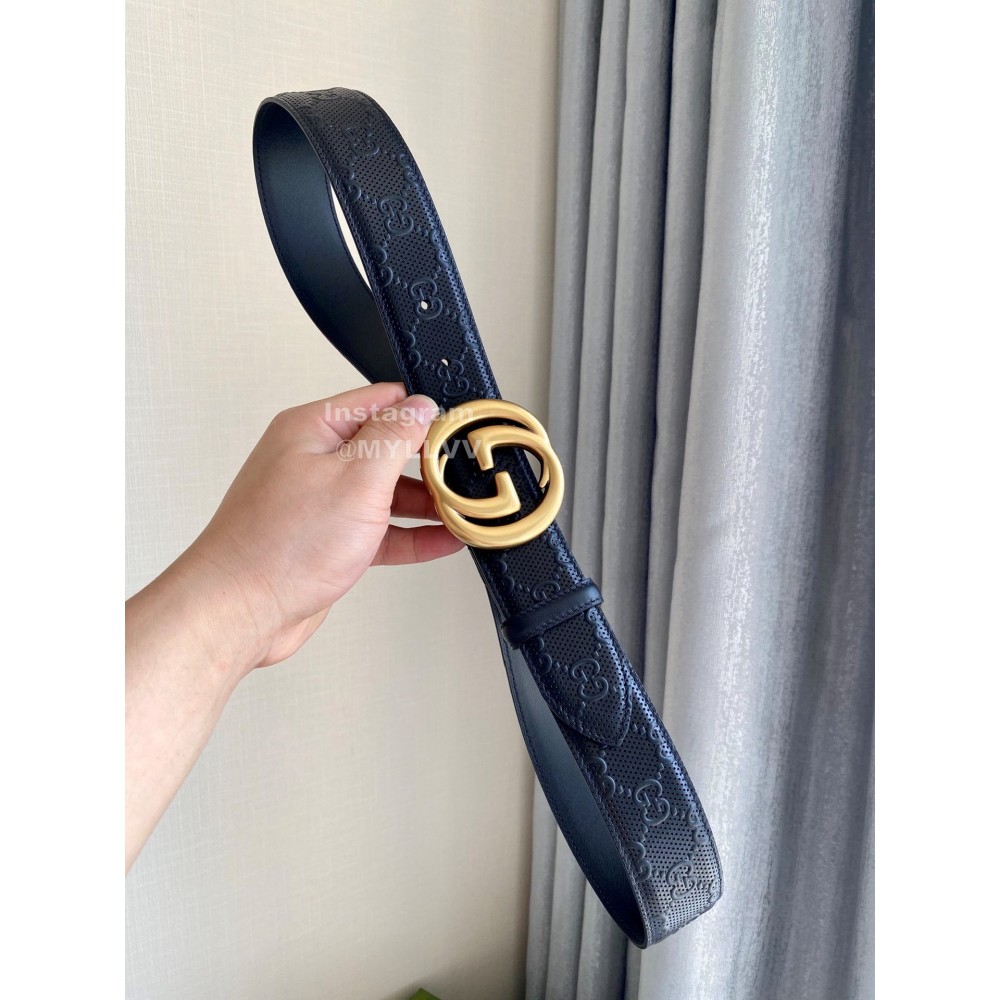 Gucci Concave Convex Leather Gold Buckle 40mm Belt