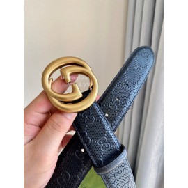 Gucci Concave Convex Leather Gold Buckle 40mm Belt