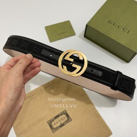 Gucci Black Canvas Leather Gold Buckle 40mm Belt