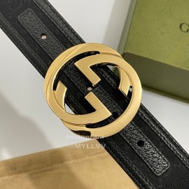 Gucci Black Canvas Leather Gold Buckle 40mm Belt