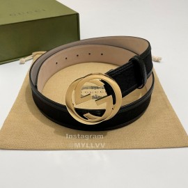 Gucci Black Canvas Leather Gold Buckle 40mm Belt