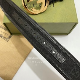 Gucci Black Canvas Leather Gold Buckle 40mm Belt