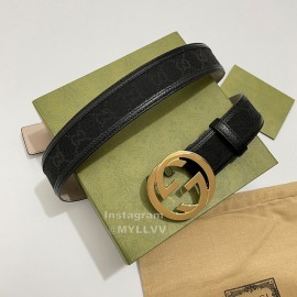 Gucci Black Canvas Leather Gold Buckle 40mm Belt