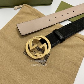 Gucci Black Canvas Leather Gold Buckle 40mm Belt