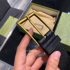 Gucci Hollow Black Calf Leather Gold Pin Buckle 38mm Belts