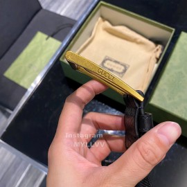 Gucci Hollow Black Calf Leather Gold Pin Buckle 38mm Belts