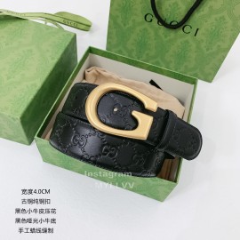 Gucci Black Embossed Cowhide Gold Buckle 40mm Belt