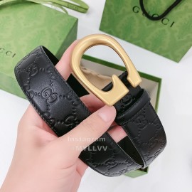 Gucci Black Embossed Cowhide Gold Buckle 40mm Belt