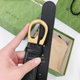 Gucci Black Embossed Cowhide Gold Buckle 40mm Belt