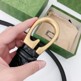 Gucci Black Embossed Cowhide Gold Buckle 40mm Belt
