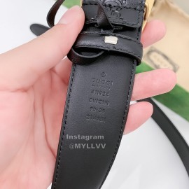 Gucci Black Embossed Cowhide Gold Buckle 40mm Belt