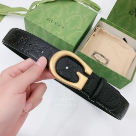 Gucci Black Embossed Cowhide Gold Buckle 40mm Belt