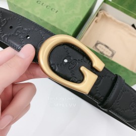 Gucci Black Embossed Cowhide Gold Buckle 40mm Belt